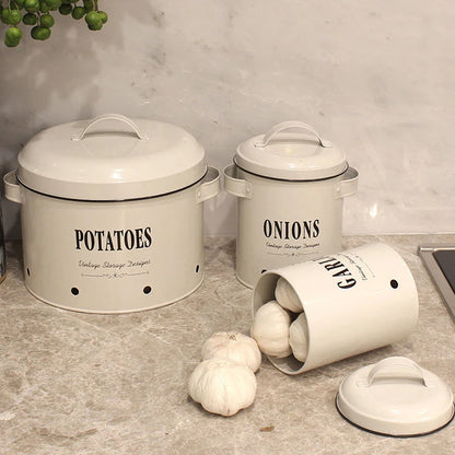 3 Pack Vegetable Storage Tins，Potatoes Storage，Metal Onion and Potato Storage Bins，Kitchen Potato and Onion Storage Bin