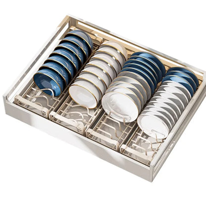 Pull Out Cabinet Dish Storage Rack Stainless Steel Plate Drain Stand Holder Kitchen Drawer Built-in Bowl Rack Basket Organizer