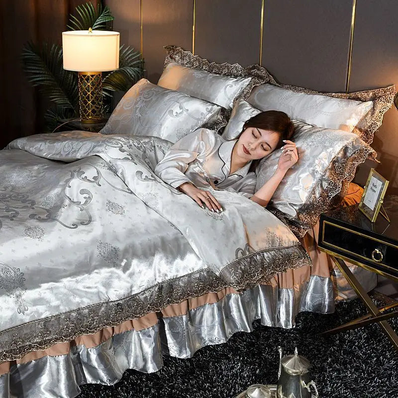 European Style Jacquard Bedding Set Home Comefortable Duvet Cover Quality Quilt Cover And Pillowcase Flower Lace Bedsheet Sets