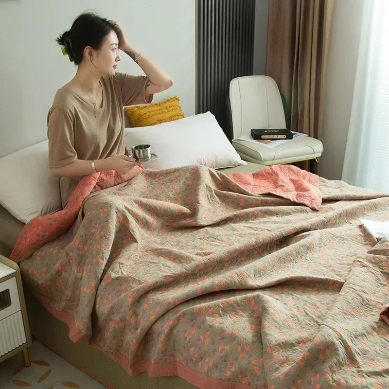 Luxurious Triple-layered 100% Cotton Gauze Blanket for Queen/King Bed, Multi-functional Usage As Summer Quilt or Bedspread