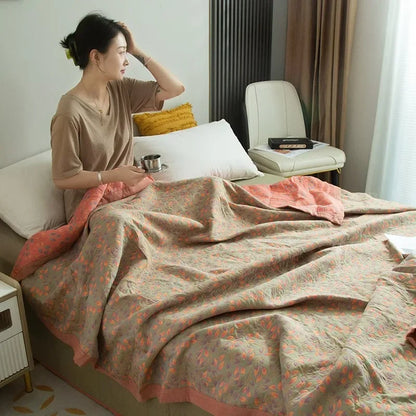 Luxurious Triple-layered 100% Cotton Gauze Blanket for Queen/King Bed, Multi-functional Usage As Summer Quilt or Bedspread
