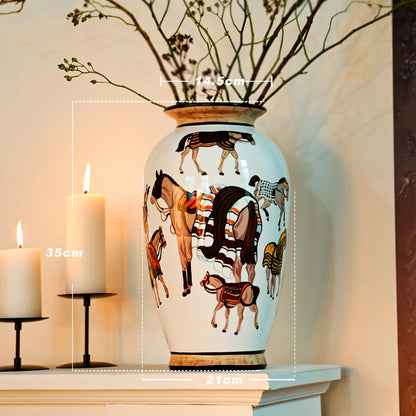 Ceramic Vase Hand-painted Horse Pattern Chinese-style Retro Bottle Flowerpot Porcelain Handicrafts Home Decoration Terrarium