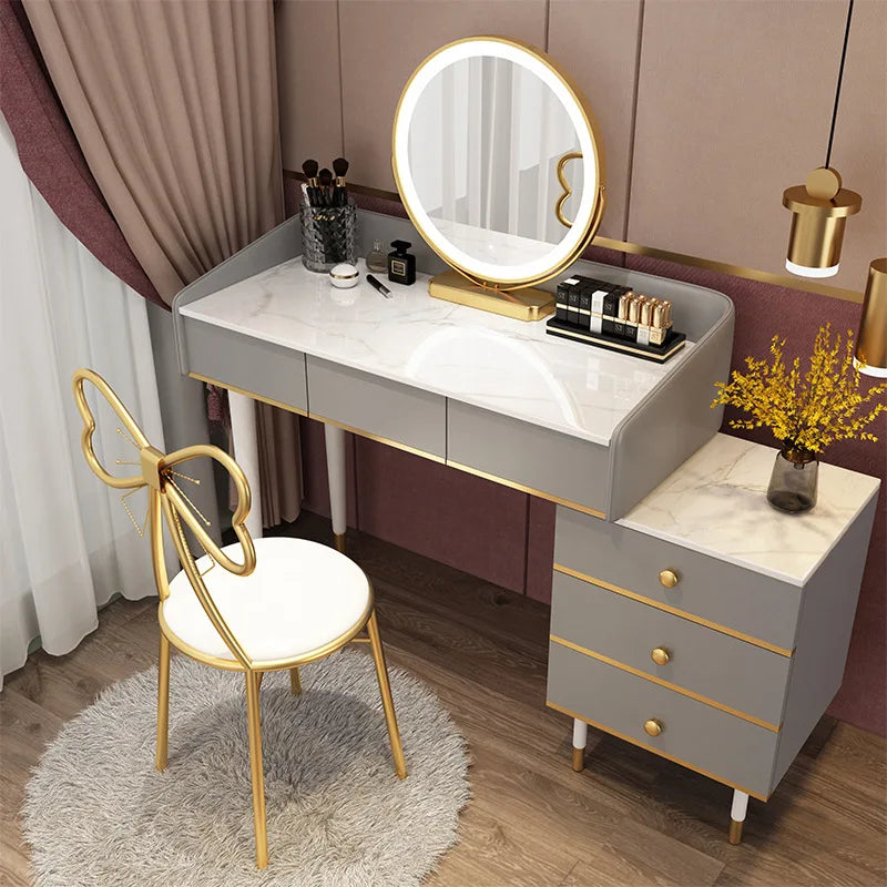 Modern Simple Bedroom Dressing Table Ins Style Storage Dressing Table Integrated Light Luxury Dressing Table Makeup Cabinet