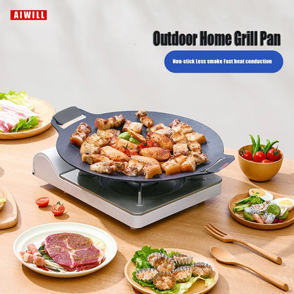 AIWILL No stick Grill Pan BBQ Baking Dishes Pans Multi-purpose Induction Cooker Outdoor Camping Kitchen Bakeware Household Tool