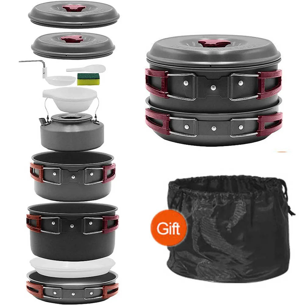 Outdoor cooking 3-4 person picnic set pot, hard alumina portable boiling water, tea frying pan, barbecue meat camping pot
