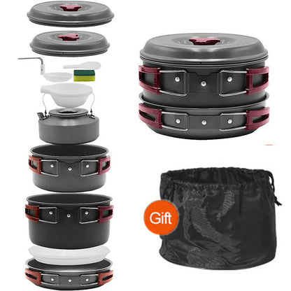 Outdoor cooking 3-4 person picnic set pot, hard alumina portable boiling water, tea frying pan, barbecue meat camping pot