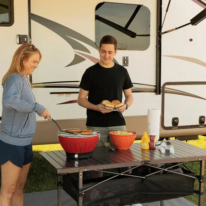 Camping Dining Table, Slatted Aluminum Tabletop, Foldable Design, Heavy-Duty Steel Legs, Powder-Coated Protection, Mesh