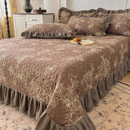 1pc Quilted Bedspread with Ruffles Thickened Flower Printed Bed Cover Queen/King Size Bedspreads colchas y coverlets 침대 패드