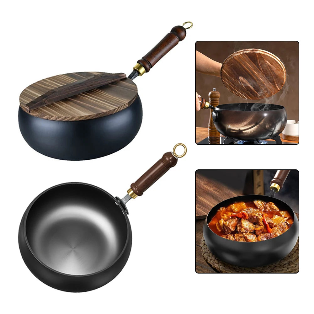 1pcs Iron Pot Big Belly Pot Pure Hand Forged Small Frying Pan Uncoated Iron Pot Non-stick Household Wok ﻿