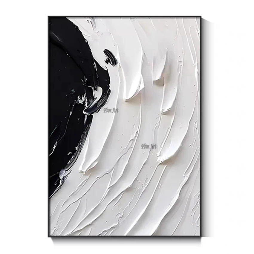 Simple Thick Texture Canvas Abstract Black And White Art Painting Large Size Wall Picture For Bedroom Custom Artwork Unframed