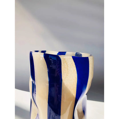 Vase in Ancient Style Light Luxury Senior Sense Striped Glass Vase Living Room Flower Arrangement Decoration Ornaments
