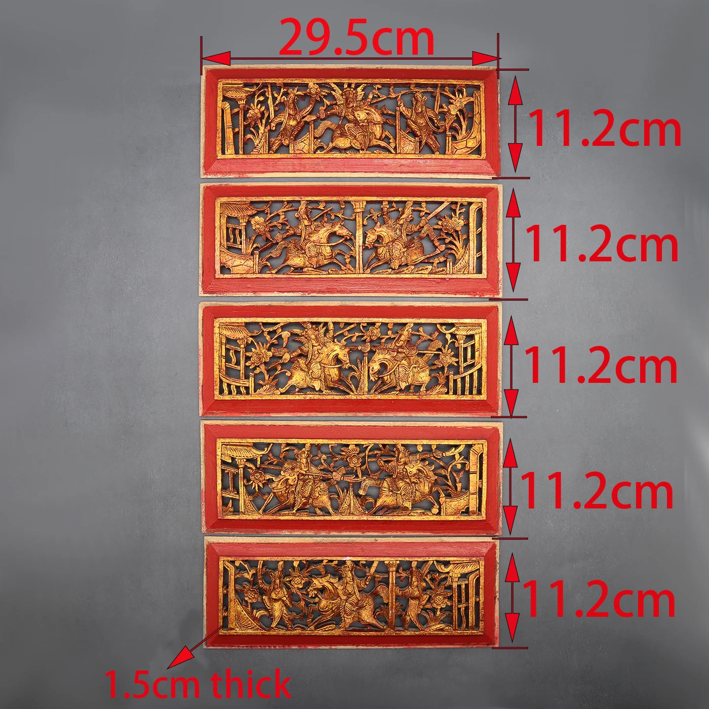 Set of 5 Solid Wood Carving Panels from Old Chinese Canopy Bed, Wall Decoration