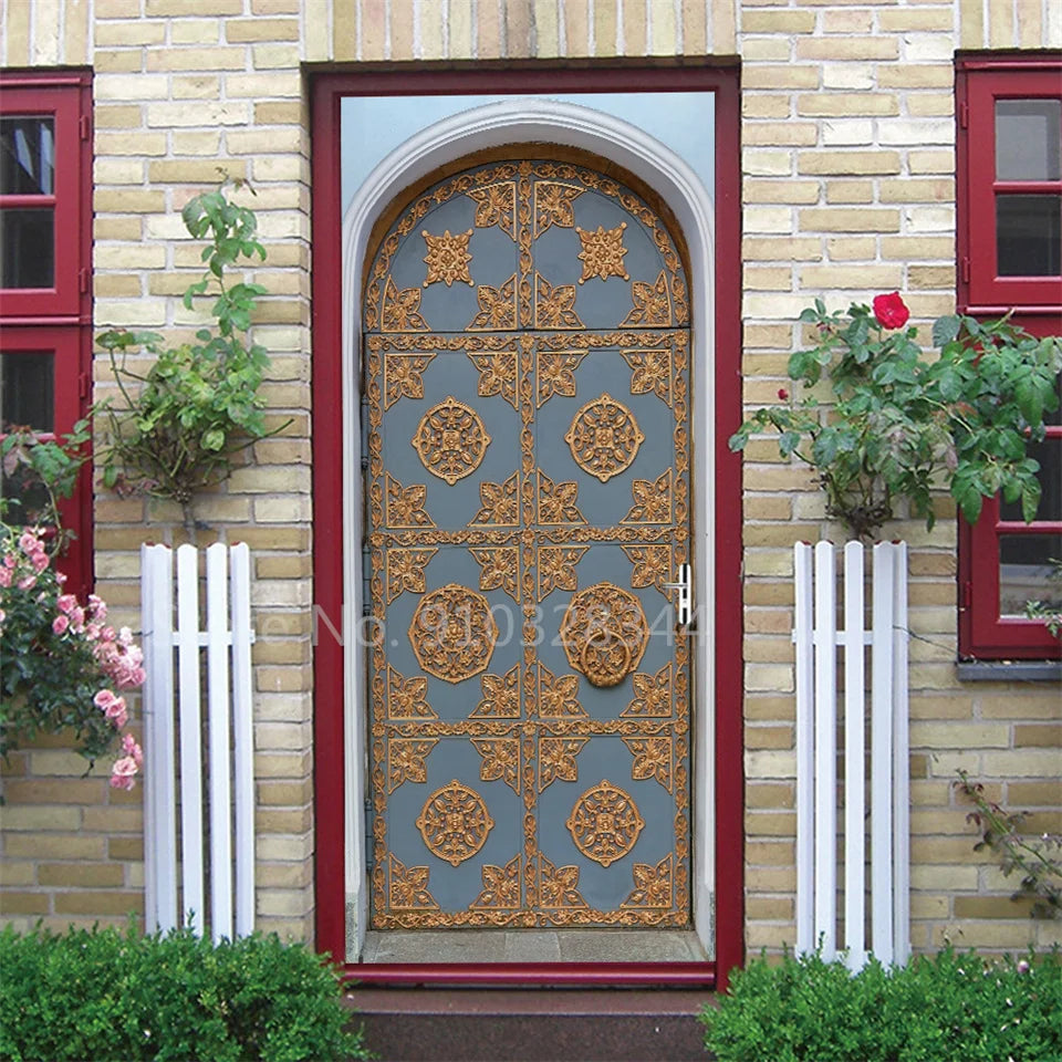 Arabic Style Door Sticker Self Adhesive Wallpaper Living Room Bedroom Decor Muslin Style Decal Door Cover Home Design Decoration