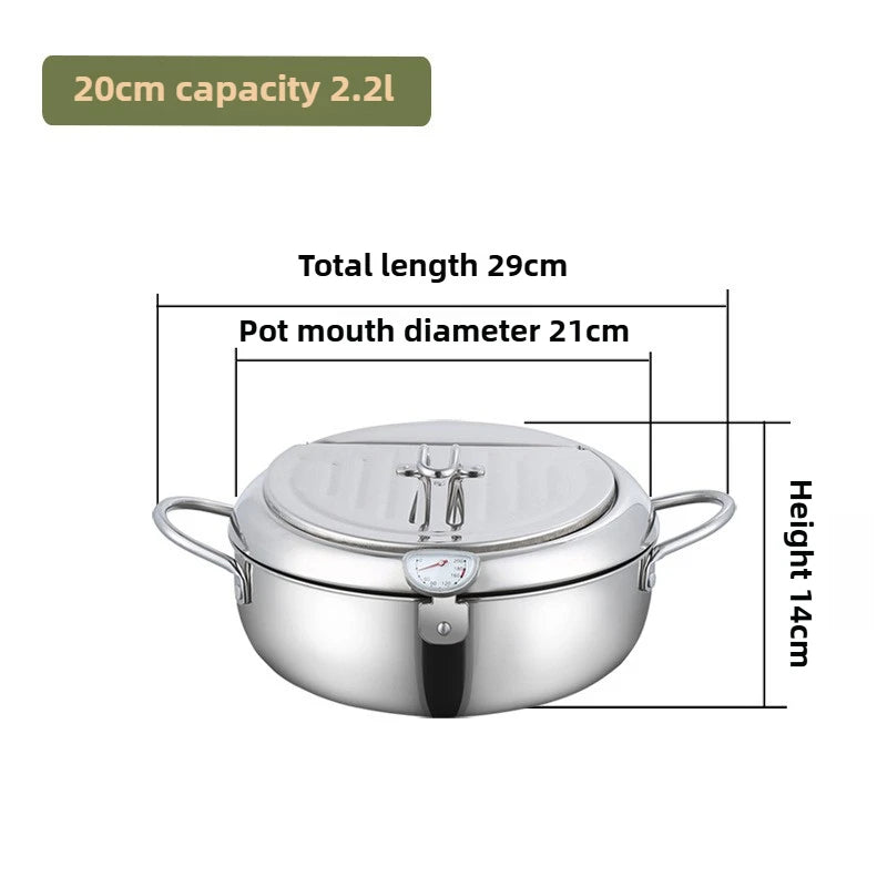 Stainless Steel Frying Pot with Thermometer and Oil Drip Drainer Rack Household Double Bottom Gas Induction Cooker Kitchen Tools