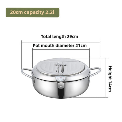 Stainless Steel Frying Pot with Thermometer and Oil Drip Drainer Rack Household Double Bottom Gas Induction Cooker Kitchen Tools