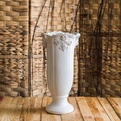 French Ceramic Vase Palace Flower Relief Decorative Living Room Flower Vases Retro Dining Room Desktop Ornaments Home Decoration