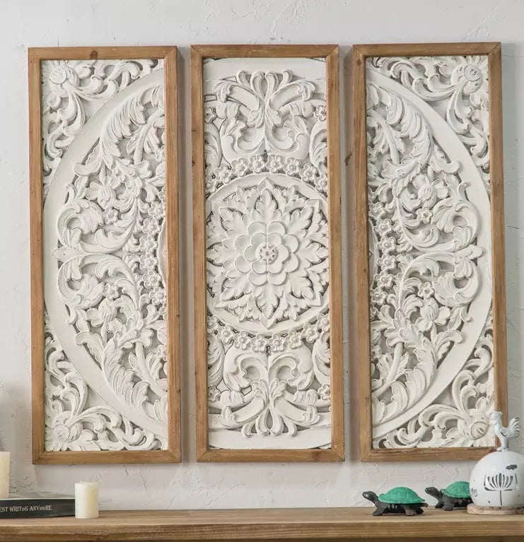 Home Decor Antique White Wooden Paneling Decorative Carved Home Wall Decor Wall Finishes