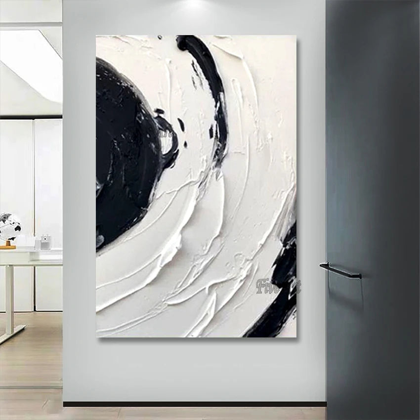 Simple Thick Texture Canvas Abstract Black And White Art Painting Large Size Wall Picture For Bedroom Custom Artwork Unframed