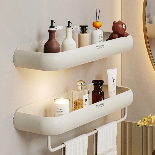 Metal Stainless Bathroom Storage Racks White Modern Simple Wall Mount Bathroom Shelf Functional Stable Useful Home Decoration