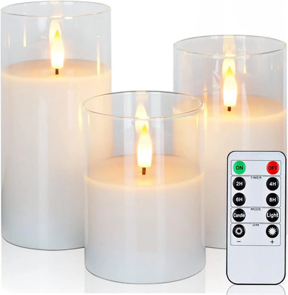Rechargeable Remote or Not Remote Glass tube 3D wick LED Pillar Candle Light Candles Home Wedding Party Table Decoration-Amber