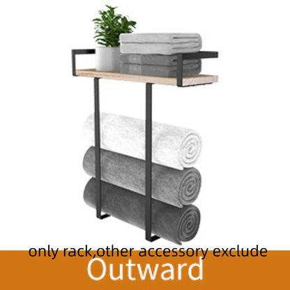Wood and Iron Bathroom Shelf Rectangle Shape Space Saving Shower Shelf Rust Proof Large Capacity Storage Rack Bathroom Use