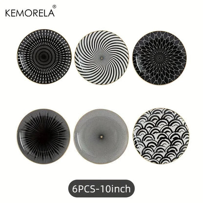 6PCS Tableware Phnom Penh Geometry Tableware 8/10 Inch Ceramic Dinner Plate Dish Porcelain Salad Plate Steak Serving Plate
