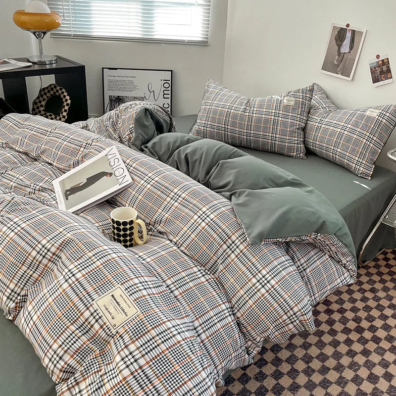 Bed Linen Sheets Duvet Cover Four-piece Set of Washed Cotton Bedding Quilt Covers Three-piece Set for Student Dormitories