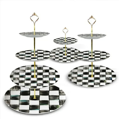 Glazed Western-style Dishes Creative Black-and-white Lattice Wedding Banquet Bone China Plate Flat Ceramic Tableware Vajillas
