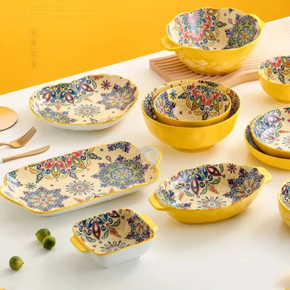 Ceramic Tableware Set Rice Bowl Serving Plate Creative Cutlery Soup Plate Noodle Handle Bowl Sauce Dish Steak Salad Fruit Plate