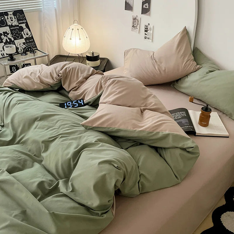 Bed Linen Sheets Duvet Cover Four-piece Set of Washed Cotton Bedding Quilt Covers Three-piece Set for Student Dormitories