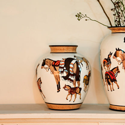 Ceramic Vase Hand-painted Horse Pattern Chinese-style Retro Bottle Flowerpot Porcelain Handicrafts Home Decoration Terrarium