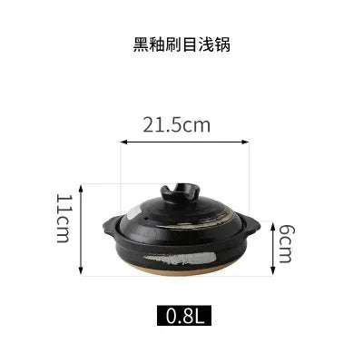 1 Pcs Ceramic Casserole Japanese Style Black Small Pot Clay Saucepan Home Kitchen Cookware Cooking Supplies Kitchen Pot Soup Pan