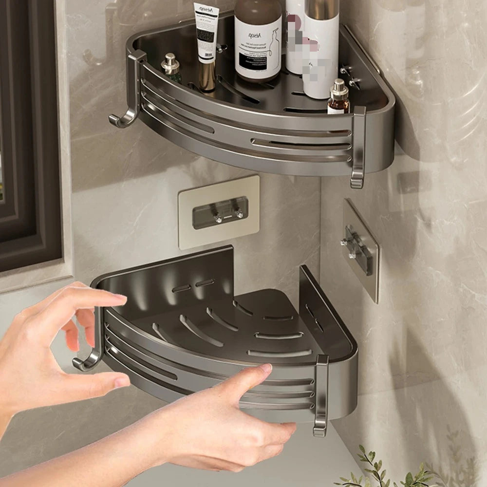 Black Bathroom Shelf for Shower Wall Mounted Shampoo Bottle Orangizer Shower Corner Rack Storage Punch-free Bathroom Accessories