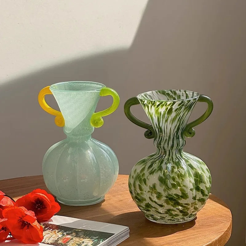 Vase French Retro Light Luxury High Sense of Art Handmade Glass Vase Living Room Decoration High Appearance Level