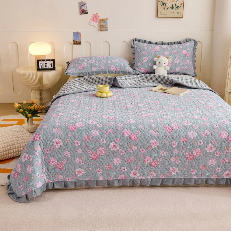1pc Quilted Bed Cover for Winter Velvet Bed Linen Single/Double Bedspread 침대 패드 Adults Kids Room Bedsheet (No Pillowcase)