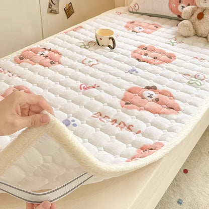 Cartoon Printed Warm Bed Mattress Super Soft Cozy Milk Velvet Single Bedding Protector Thick Tatami Mats for Autumn and Winter