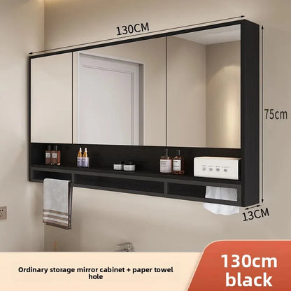 Bathroom Mirror Cabinet Wall Mounted LED Waterproof Aluminum Medicine Cabinet with Storage Shelf Towel Rod for Home Bathroom