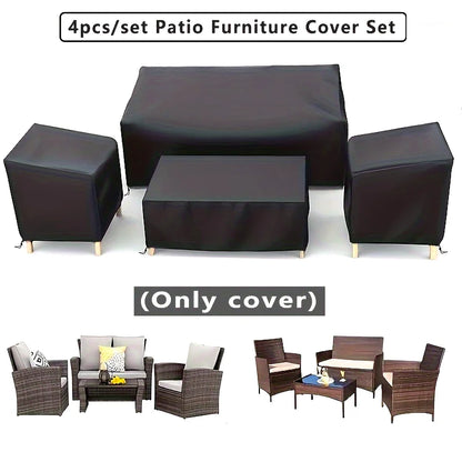 4pcs/Set Patio Furniture Covers, Windproof Coffee Table Cover Drawstring Design, Suitable for Patio, Balcony and Patio Furniture