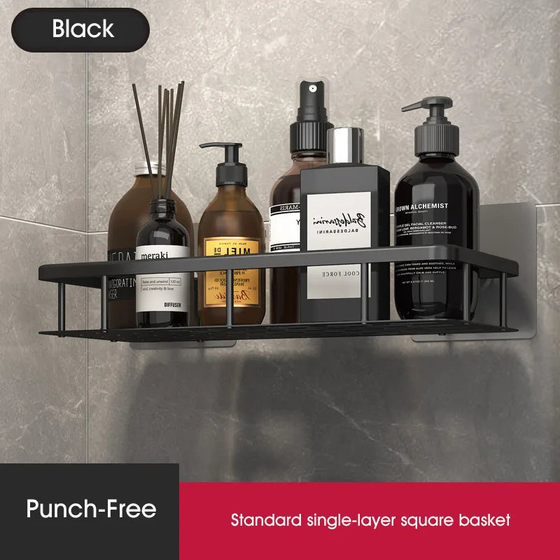 Bathroom Shelf No-drill Wall Mounted Shelves Shampoo Storage Rack Holder for Shower Square Aluminum Bath Organizer Accessories