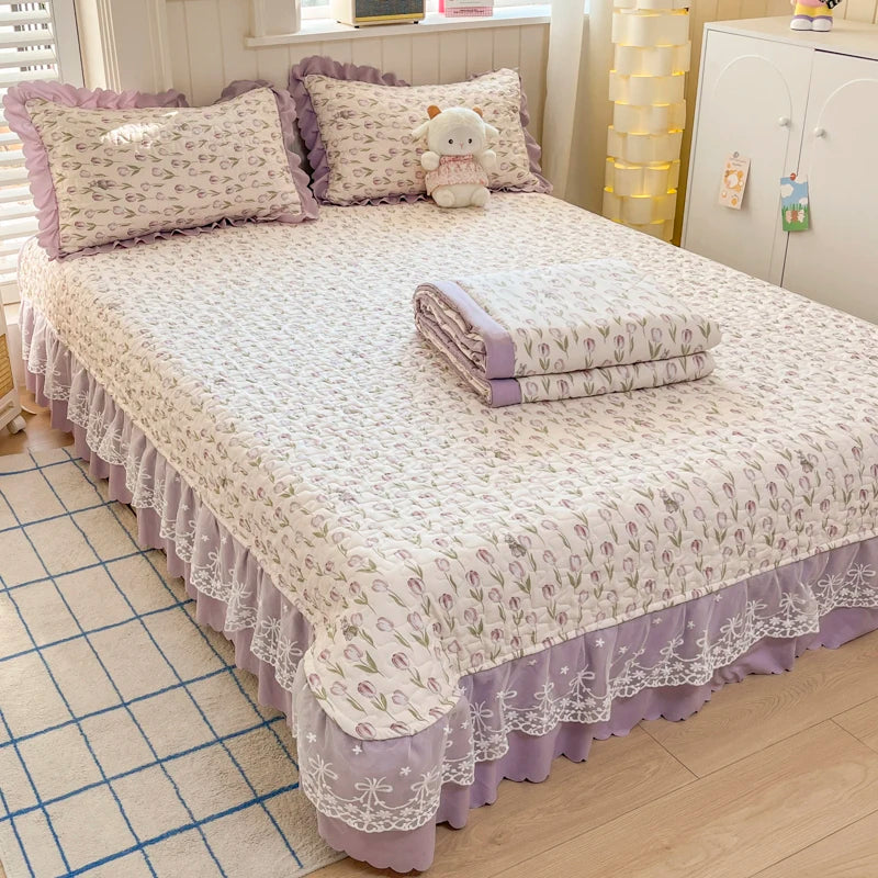 Bonenjoy Bedspread Floral Style Bed Linen Lace Bed Cover Quilted Bedsheet 250x260cm Bedspreads 침대커버 (Pillowcase Need Order)