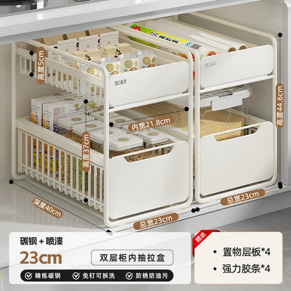 Kitchen Sink Storage Rack, Multi-Function Storage Organizer, Pot Cabinet Pull-Out Shelf, Adjustable Layer Organizer for Kitchen