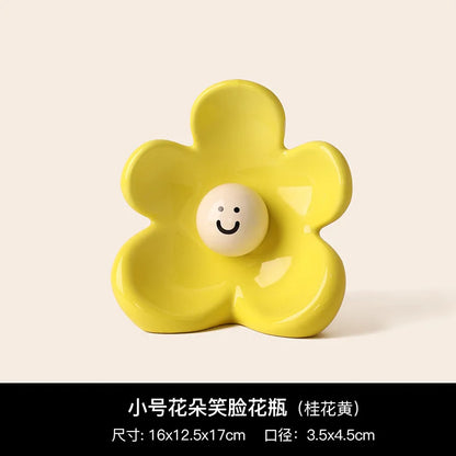 Flower Smiling Face Flower Arrangement Cute Ceramic Vase Decorative Table Dried Flower Vase Ornaments Home Decoration Vases