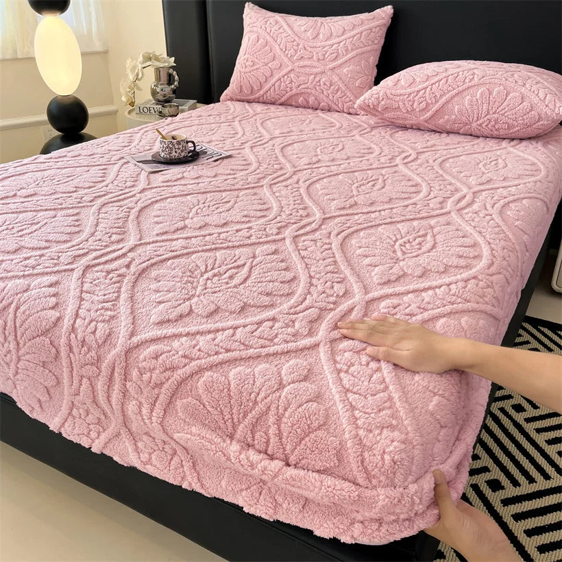 Taffeta Velvet Mattress Cover with Elastic Bands Solid Color Anti-slip Adjustable Fitted Sheet for Single Double King Queen Bed