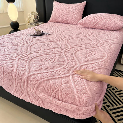 Taffeta Velvet Mattress Cover with Elastic Bands Solid Color Anti-slip Adjustable Fitted Sheet for Single Double King Queen Bed