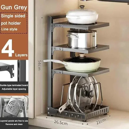 Multilayer Kitchen Under Sink Pot Holder Adjustable Frying Pan Rice Cooker Seasoning Storage Rack Metal Organizer Pot Rack