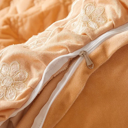AI WINSURE-Luxury Embroidery Velvet Bedding Set, Quilted Skirted Bedspread with 2 Pillowcases, Queen Double Bed Duvet Cover, 4PC