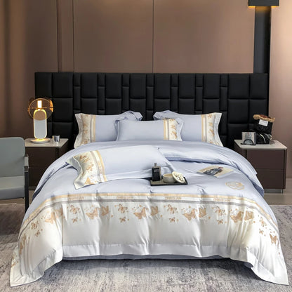 100% Cotton Bedding Set Luxury Golden Butterfly Embroidery Quilt/Duvet Cover Fitted Bed Sheet Sets Pillowcases Home Textile