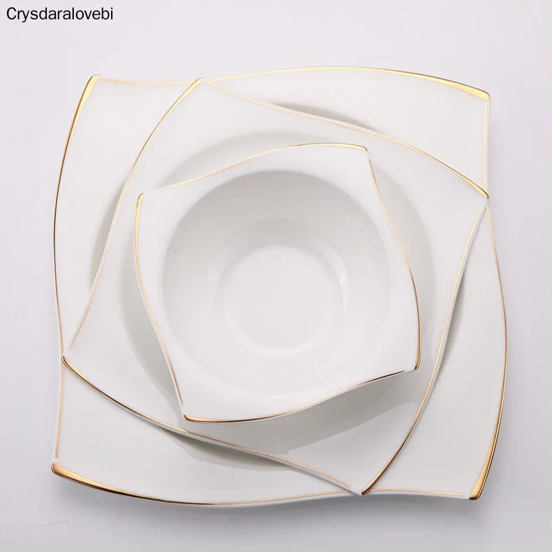Advanced Bone Porcelain Tableware Square Dinner Plates Dishes High Quality White Ceramic Dinnerware Sets Soup Bowls