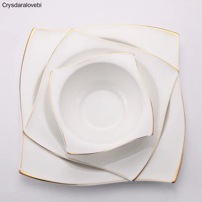 Advanced Bone Porcelain Tableware Square Dinner Plates Dishes High Quality White Ceramic Dinnerware Sets Soup Bowls