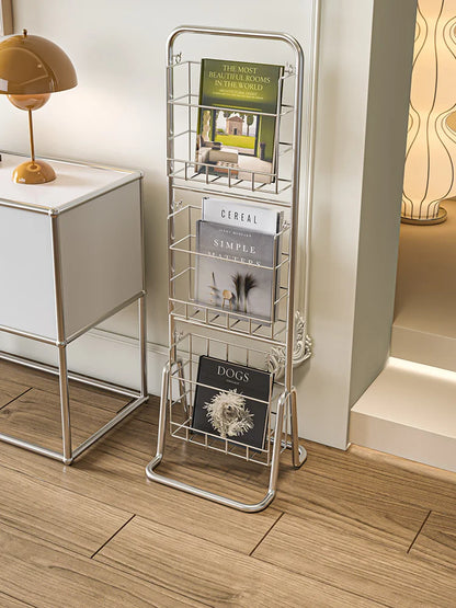 MOMO-Floor to Ceiling Iron Bookshelf, Antique Display Rack, Removable Storage Shelves, Small, Household, Magazine